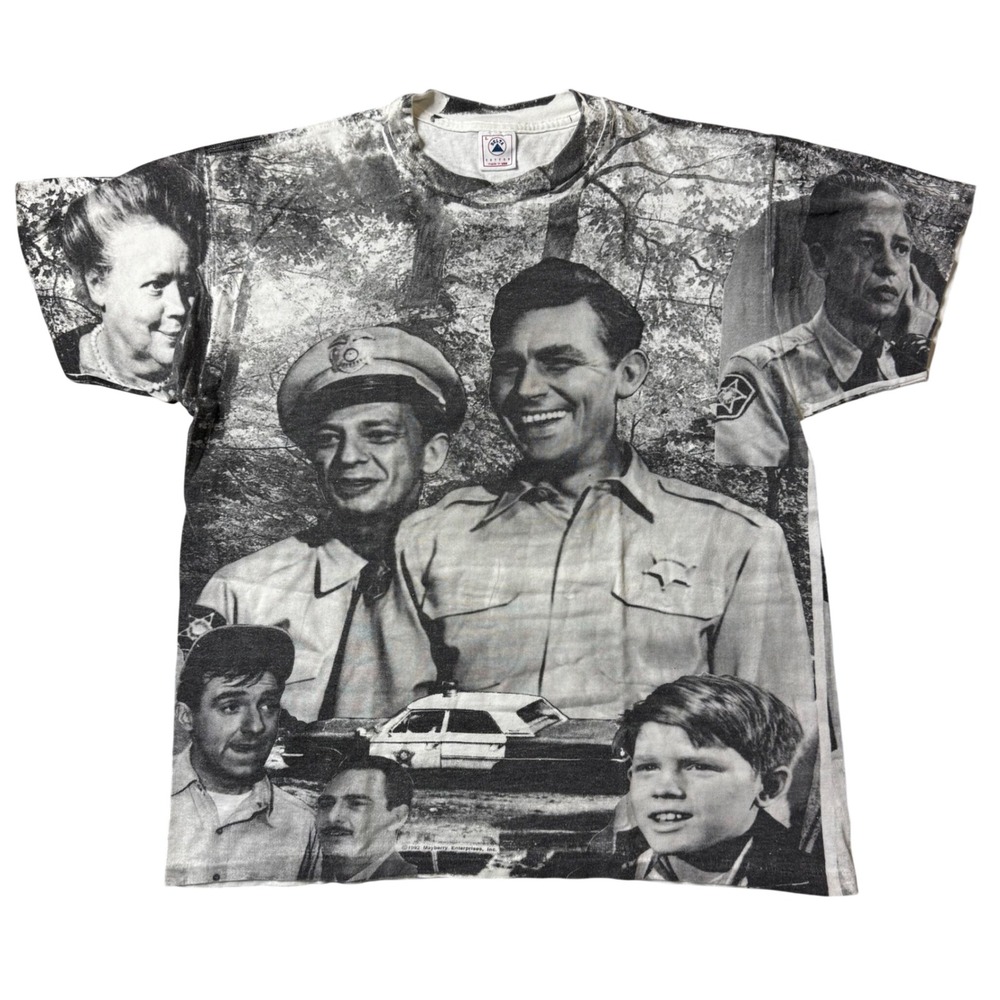 Vintage 1992 Andy Griffith Show All Over Print T-Shirt Mens Large Delta USA Made